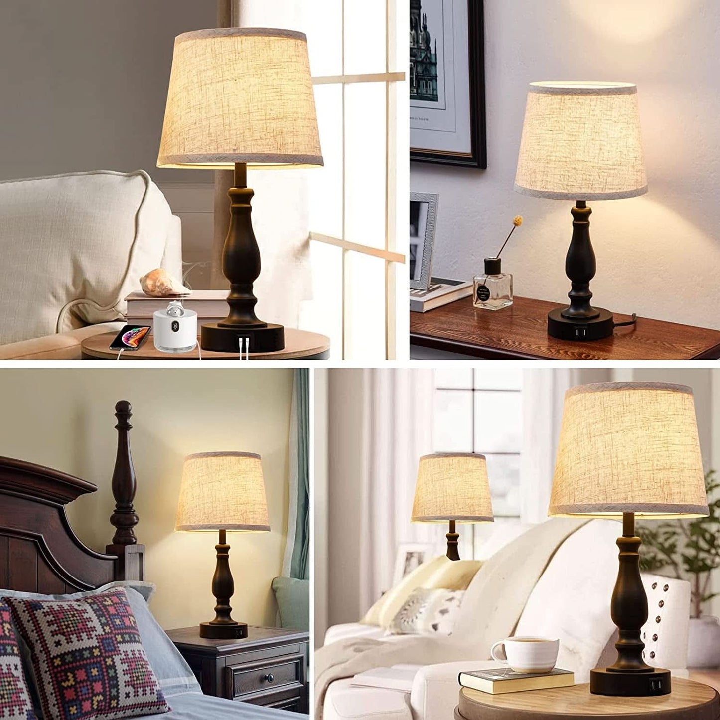 Table Lamps Set of 2 With USB Charging Ports Bedside Modern
