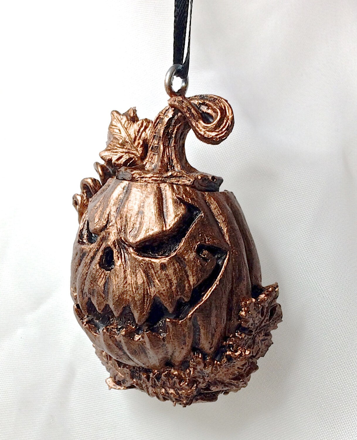 Jack O' Lantern Ornament, Hand Painted Resin Sculpture | Gothic Halloween Pumpkin Figurine | Dark Witchy Art for Spooky Holiday Decor