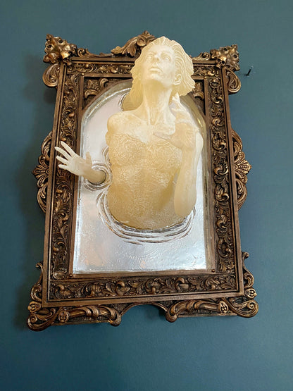 Ghost in the Mirror Wall Plaque, Glow in the Dark, XL Version | Victorian Gothic Haunted Wall Art | Gift for Halloween and Spooky Home Decor
