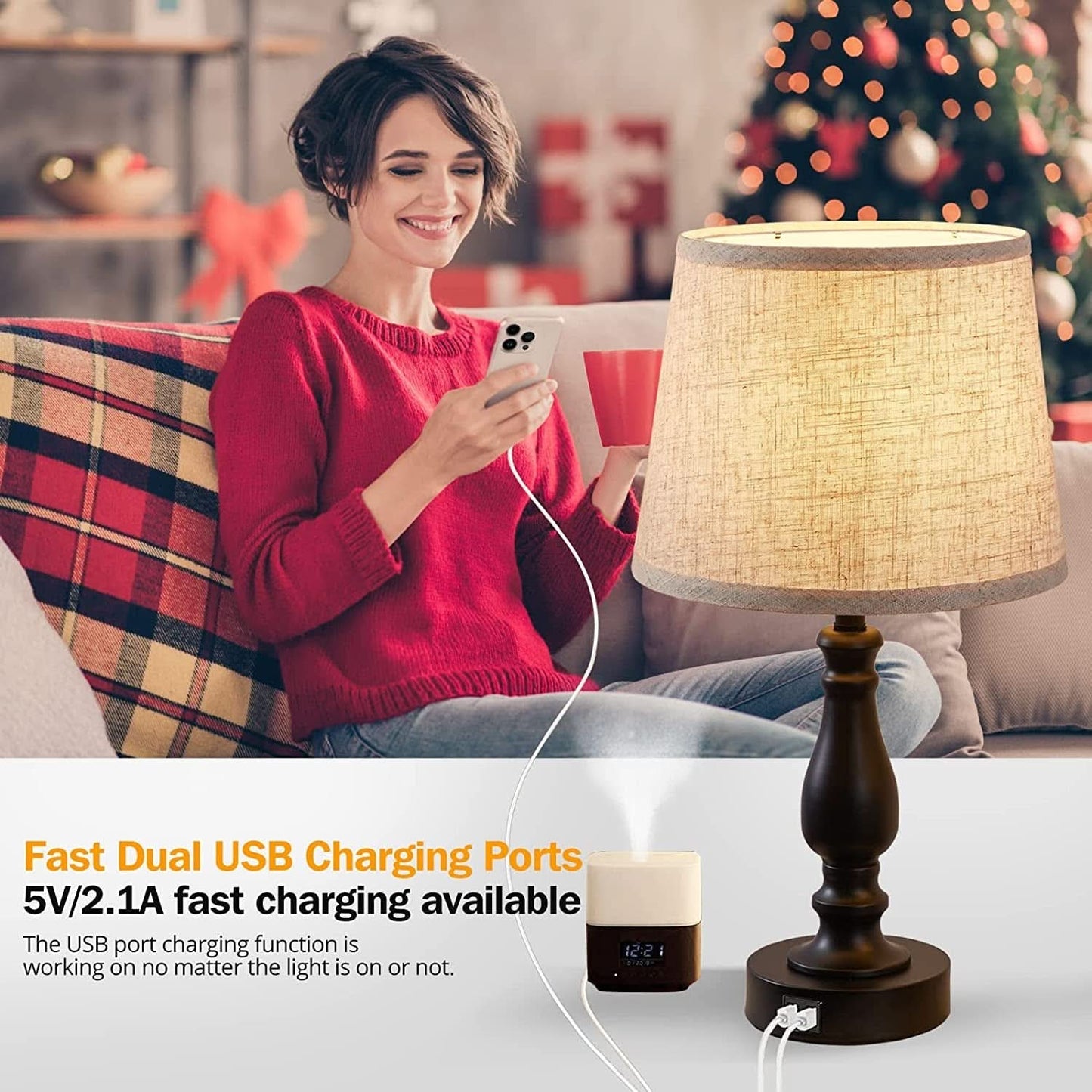 Table Lamps Set of 2 With USB Charging Ports Bedside Modern