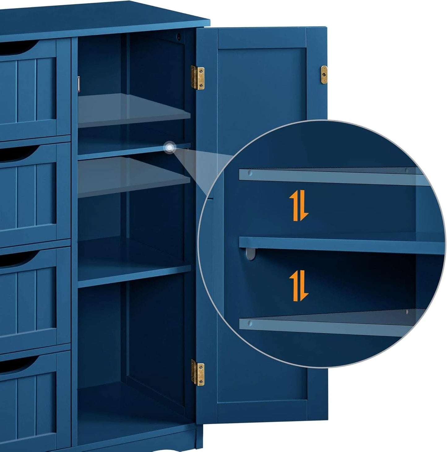 Navy Blue Wooden Bathroom Floor Cabinet With 4 Drawers And Cupboard