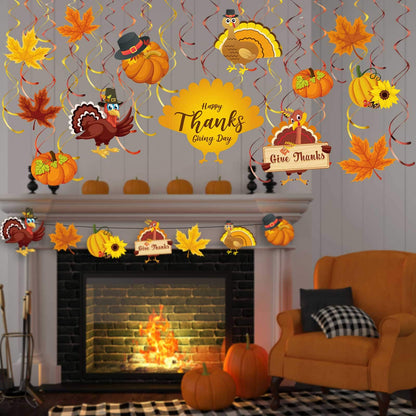 Blulu Thanksgiving Hanging Swirls Decorations Turkey Pumpkin Maple 30 Count