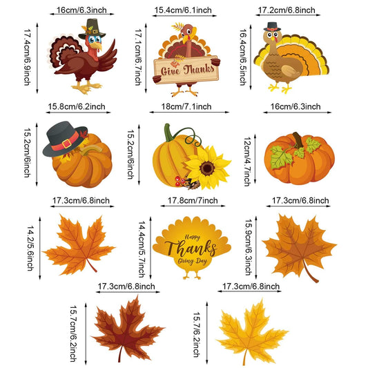 Blulu Thanksgiving Hanging Swirls Decorations Turkey Pumpkin Maple 30 Count