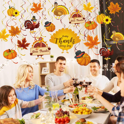 Blulu Thanksgiving Hanging Swirls Decorations Turkey Pumpkin Maple 30 Count