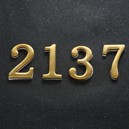 Brass House Number Self-Adhesive 3D Door Numbers Hotel Home Sticker Address Mailbox Numbers #0-9 Home Decoration