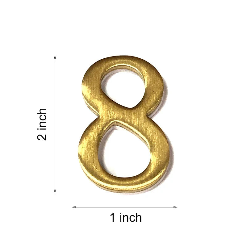 Brass House Number Self-Adhesive 3D Door Numbers Hotel Home Sticker Address Mailbox Numbers #0-9 Home Decoration