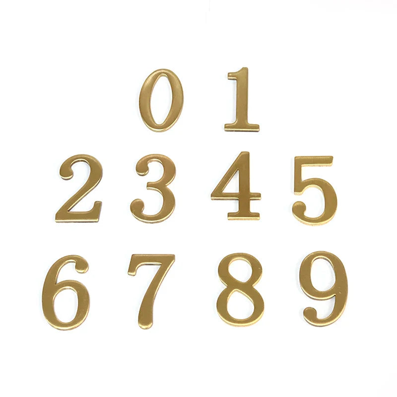 Brass House Number Self-Adhesive 3D Door Numbers Hotel Home Sticker Address Mailbox Numbers #0-9 Home Decoration