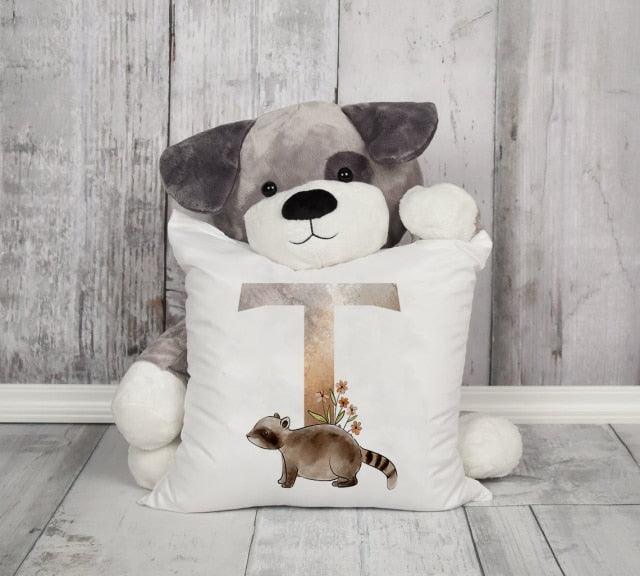 Animal Printed Pillow Cover Cartoon Giraffe Fox Bunny White Seat Polyester Decorative Cushion Cover Sofa Kids Room Alphabet Pillow Cover With Cute Animals Pillow Cases Outdoor Indoor Square Cushion Covers For Home Sofa Couch 45x45cm