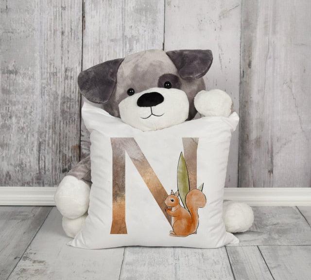 Animal Printed Pillow Cover Cartoon Giraffe Fox Bunny White Seat Polyester Decorative Cushion Cover Sofa Kids Room Alphabet Pillow Cover With Cute Animals Pillow Cases Outdoor Indoor Square Cushion Covers For Home Sofa Couch 45x45cm