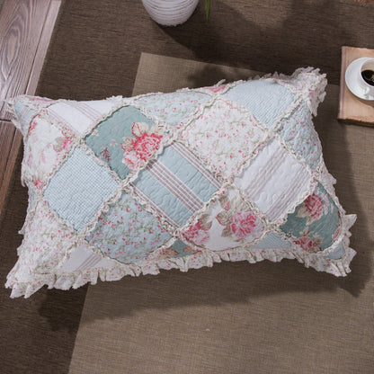 DaDa Bedding Hint of Mint Pastel Cotton Patchwork Quilt Set