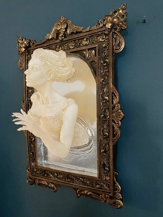 Ghost in the Mirror Wall Plaque, Glow in the Dark, XL Version | Victorian Gothic Haunted Wall Art | Gift for Halloween and Spooky Home Decor