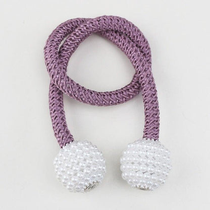 Pearl Magnetic Curtain Clip Tieback Home Decor Buckle Curtain Holder Hanging Ball Rope Straps Holdbacks Room Accessories Strong Magnetic Curtain Tiebacks Pearl Decorative Rope Window Holdbacks For Drapes Home Office