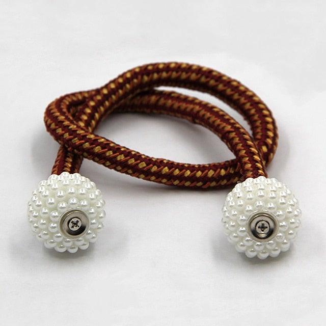 Pearl Magnetic Curtain Clip Tieback Home Decor Buckle Curtain Holder Hanging Ball Rope Straps Holdbacks Room Accessories Strong Magnetic Curtain Tiebacks Pearl Decorative Rope Window Holdbacks For Drapes Home Office