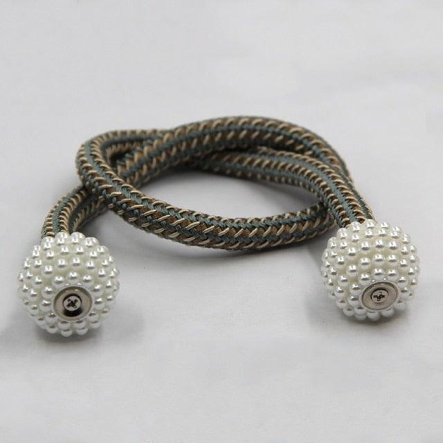 Pearl Magnetic Curtain Clip Tieback Home Decor Buckle Curtain Holder Hanging Ball Rope Straps Holdbacks Room Accessories Strong Magnetic Curtain Tiebacks Pearl Decorative Rope Window Holdbacks For Drapes Home Office