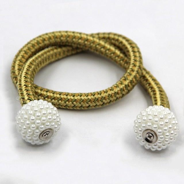 Pearl Magnetic Curtain Clip Tieback Home Decor Buckle Curtain Holder Hanging Ball Rope Straps Holdbacks Room Accessories Strong Magnetic Curtain Tiebacks Pearl Decorative Rope Window Holdbacks For Drapes Home Office