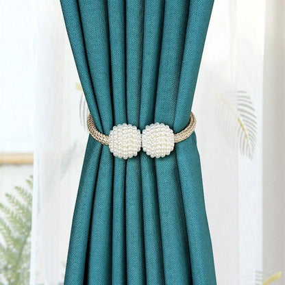 Pearl Magnetic Curtain Clip Tieback Home Decor Buckle Curtain Holder Hanging Ball Rope Straps Holdbacks Room Accessories Strong Magnetic Curtain Tiebacks Pearl Decorative Rope Window Holdbacks For Drapes Home Office