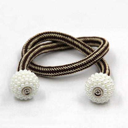 Pearl Magnetic Curtain Clip Tieback Home Decor Buckle Curtain Holder Hanging Ball Rope Straps Holdbacks Room Accessories Strong Magnetic Curtain Tiebacks Pearl Decorative Rope Window Holdbacks For Drapes Home Office