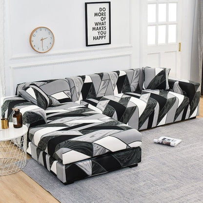 Sofa Cover Geometric Couch Cover Elastic Sofa Cover for Living Room Pets Corner L Shaped Chaise Longue Sofa Slipcover Shaped Sofa Slipcovers with Elastic Bottom, Jacquard Chaise Lounge Set for Living Room