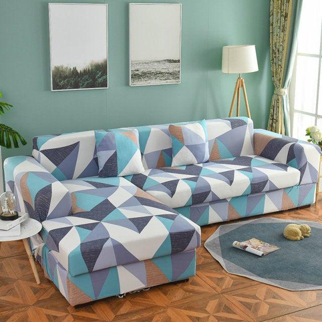 Sofa Cover Geometric Couch Cover Elastic Sofa Cover for Living Room Pets Corner L Shaped Chaise Longue Sofa Slipcover Shaped Sofa Slipcovers with Elastic Bottom, Jacquard Chaise Lounge Set for Living Room